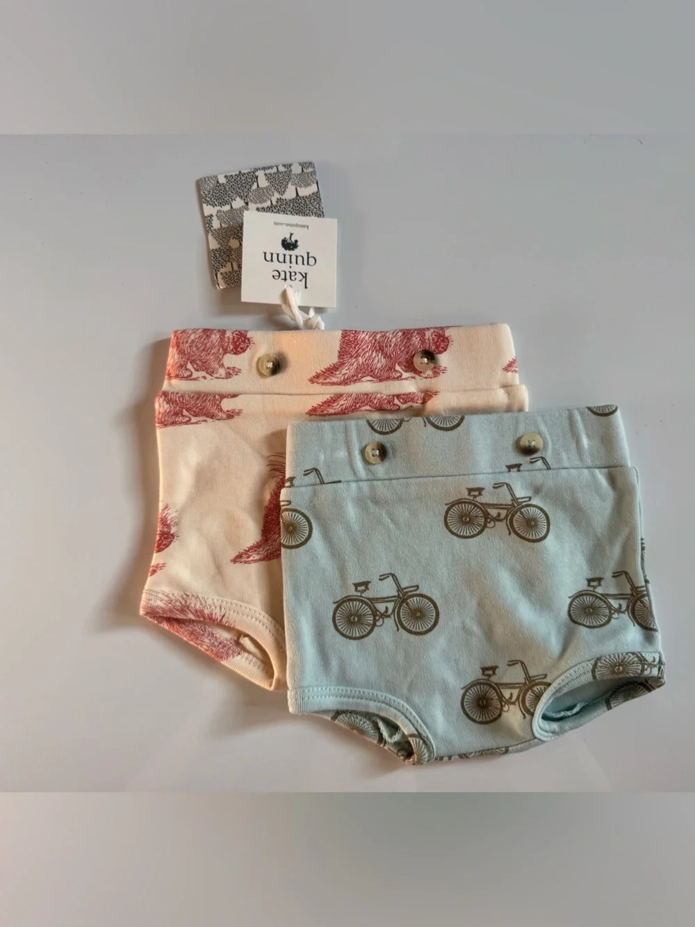 kate quinn Blue Bicycle & Cream Porcupine Print Organic Cotton bummies